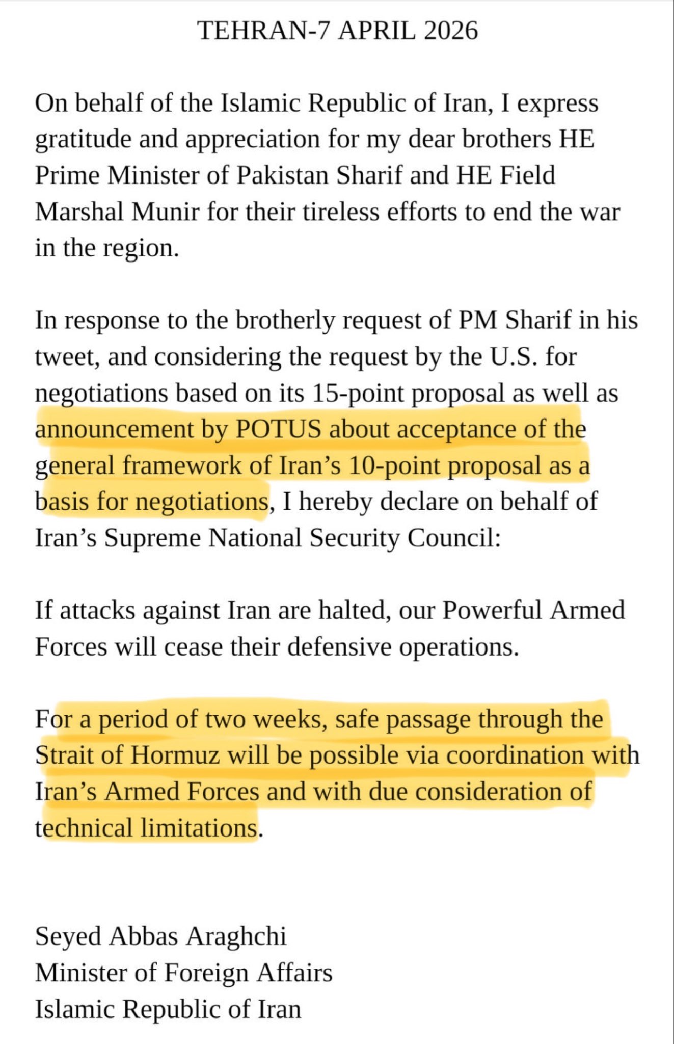 Un cessez-le-feu pour étudier les 10 conditions de paix dictées par l&rsquo;Iran